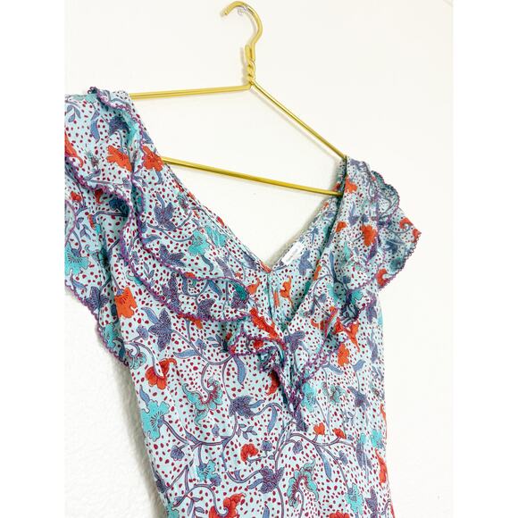Poupette St Barth Women's Della Ruffled Mini Dress Size Medium Floral Smocked - Picture 7 of 14